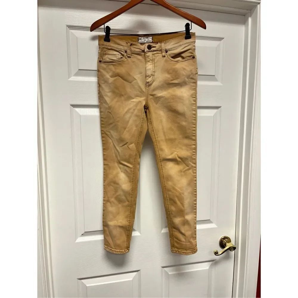 Free People Tan Mix Dye Slim Straight Leg Jeans sz 28 EUC BOHO Festival Flair